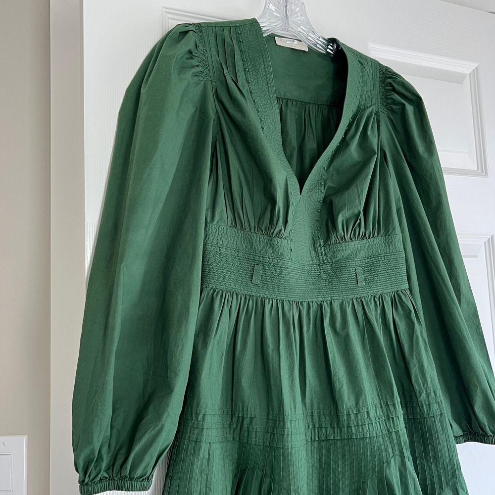 Ulla Johnson Green Rosalind Dress Cotton Tiered Pleated Long Sleeve Dress Size 2 - Picture 4 of 9